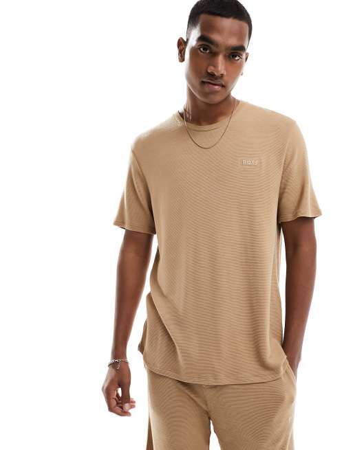 Camiseta beis de canalé de BOSS Bodywear