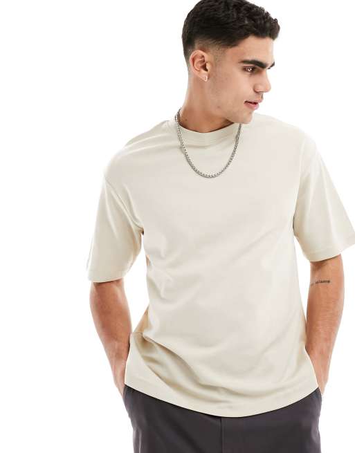 Camiseta beis de corte cuadrado extragrande de Selected Homme