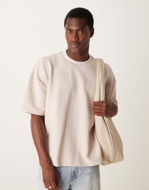 Camiseta beis de corte cuadrado extragrande de tejido texturizado de ASOS DESIGN