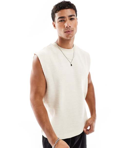 Camiseta beis de corte cuadrado extragrande sin mangas de tejido texturizado de ASOS DESIGN - view 1