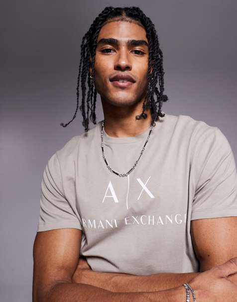 Camiseta beis de corte slim con logo en el pecho de Armani Exchange - view 1