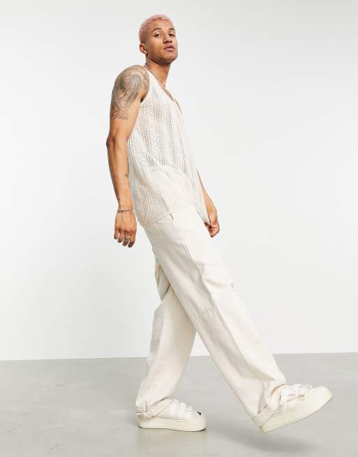 Camiseta beis de tirantes de punto calado de ASOS DESIGN