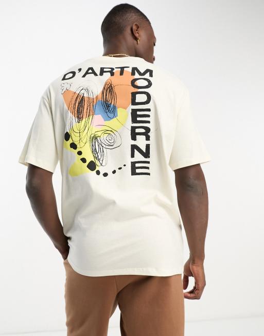 Camiseta beis extragrande con estampado artístico en la espalda de Selected Homme