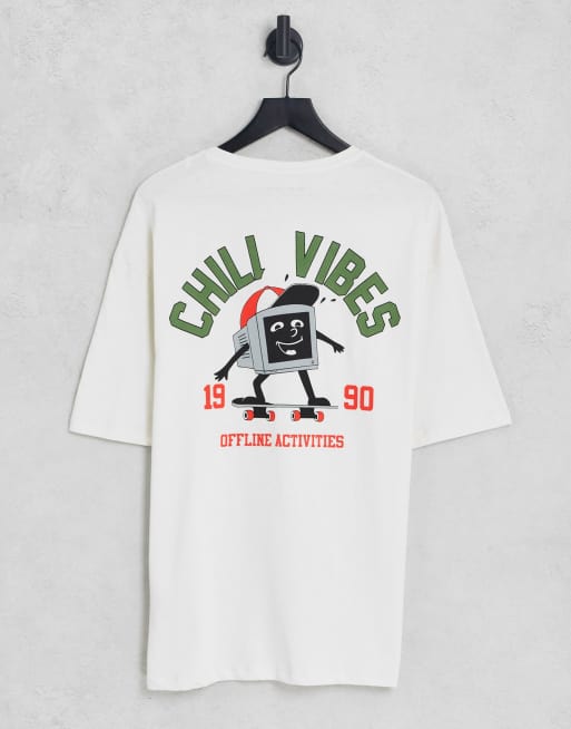 Camiseta beis extragrande con estampado 