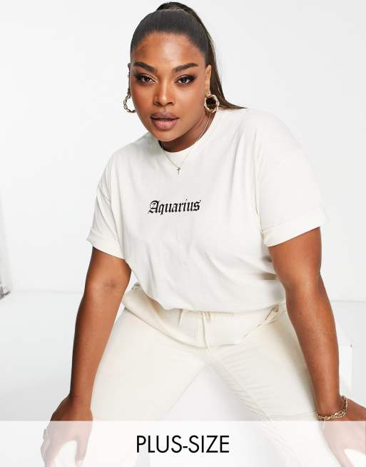 Camiseta beis extragrande con estampado de signo zodiacal 