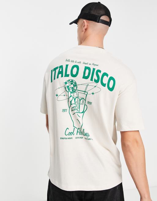 Camiseta beis extragrande con estampado "Disco" en la espalda de Selected Homme, 2 de 4