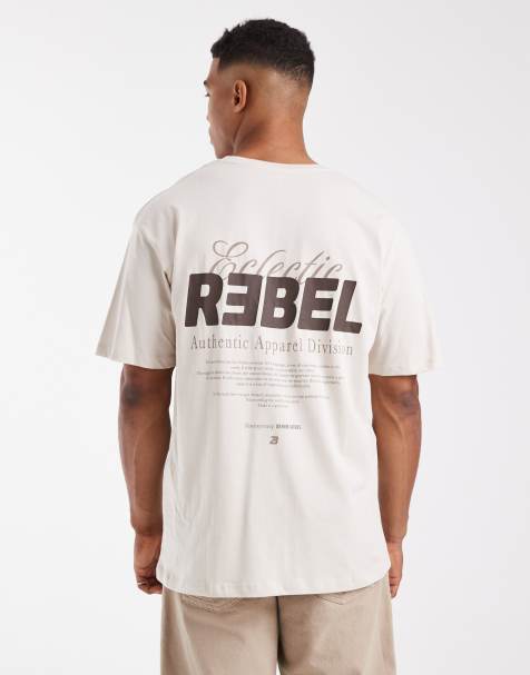 Camiseta beis extragrande con estampado ecléctico en la espalda de JJ Rebel - view 1