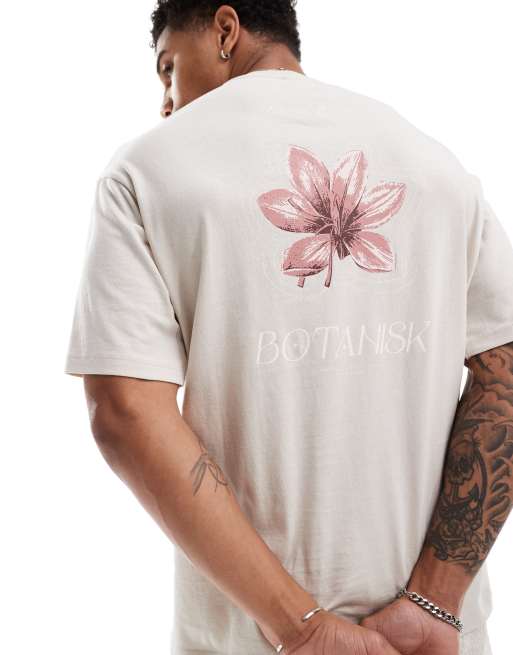 Camiseta beis extragrande con estampado floral en la espalda de ...