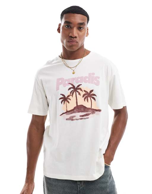 Camiseta beis extragrande con estampado 