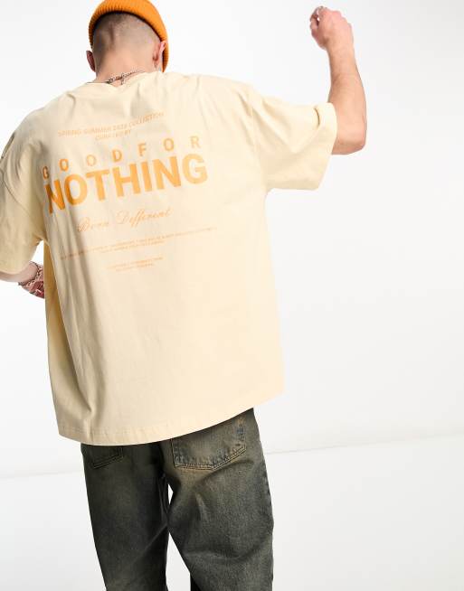 Camiseta beis extragrande con estampado posicional grande en la espalda de Good For Nothing