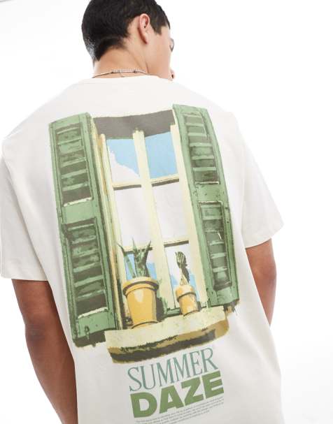 Camiseta beis extragrande con estampado "Summer Daze" de Jack & Jones - view 1