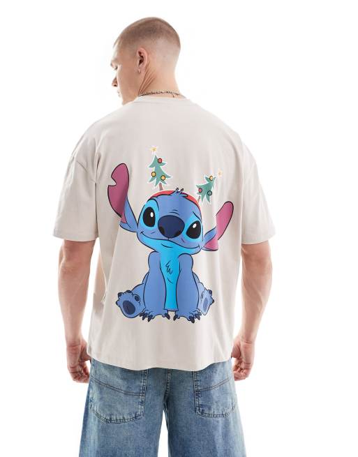 Camiseta beis extragrande con estampados de Navidad de Stitch de Disney de ASOS DESIGN, 2 de 4