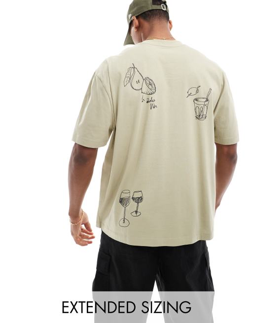 Camiseta beis extragrande con estampados en la espalda de ASOS DESIGN