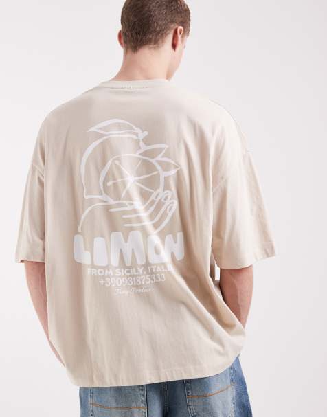 Camiseta beis extragrande con gráfico de limón de ASOS DESIGN - view 1