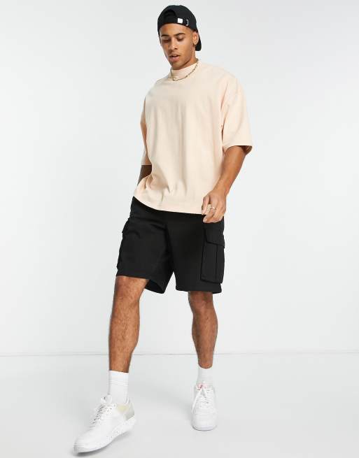 Camiseta beis extragrande con logo bordado de tejido grueso de ASOS Actual, 4 de 4