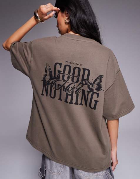 Camiseta beis extragrande con logo estampado en la espalda de Good for nothing - view 1