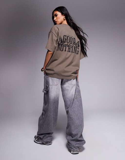 Camiseta beis extragrande con logo estampado en la espalda de Good for nothing, 3 de 4
