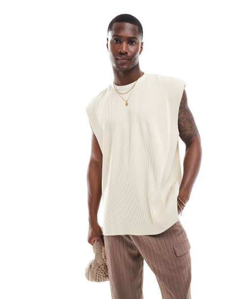 Camiseta beis extragrande sin mangas plisada de ASOS DESIGN - view 1