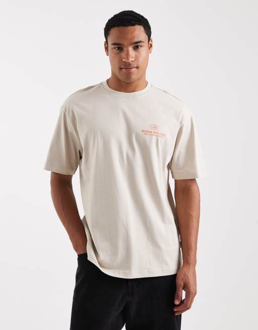 Camiseta beis holgada con estampado de rosa en la espalda de ONLY & SONS, 4 de 5