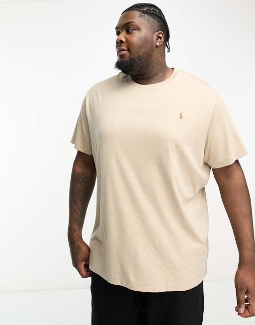 Camiseta beis jaspeado con logo multicolor y corte custom de algodón pima de Polo Ralph Lauren Big & Tall