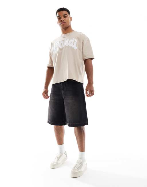 Camiseta beis lavado de corte cuadrado extragrande con bordado de ciudad de ASOS DESIGN, 4 de 4