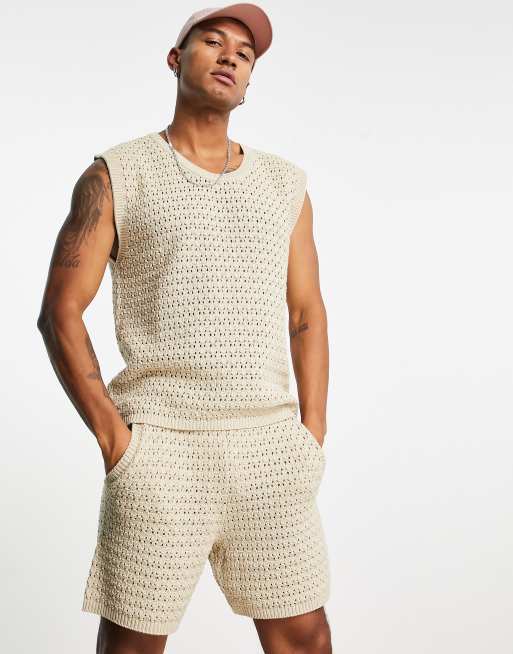 Camiseta beis sin mangas con acabado texturizado de ASOS DESIGN (parte de un conjunto)