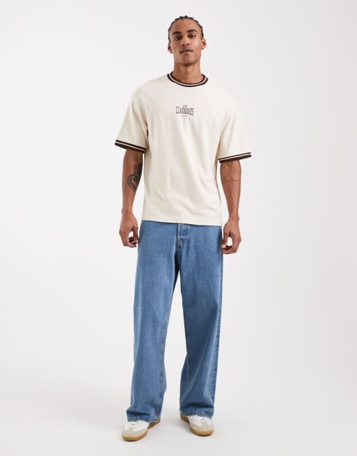 Camiseta beis y marrón de corte cuadrado con detalles en contraste de ONLY & SONS, 2 de 5