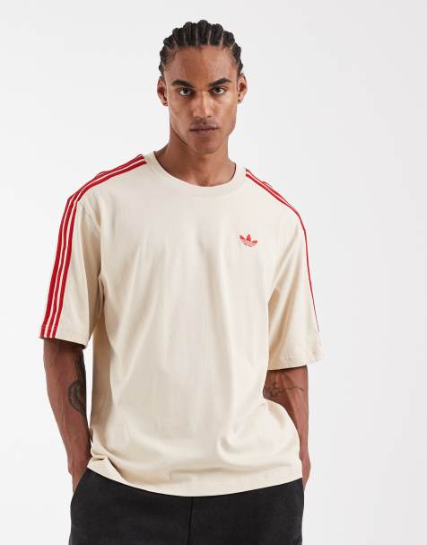 Camiseta beis y roja Three Stripe de adidas Originals - view 1