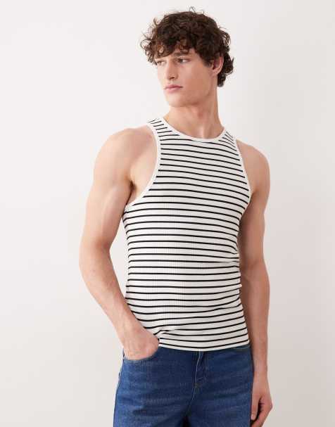Camiseta blanca a rayas ajustada sin mangas de ASOS DESIGN - view 1