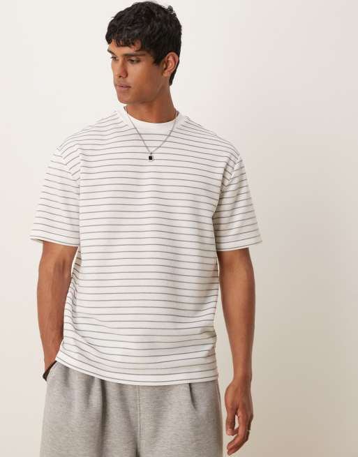 Camiseta blanca a rayas grises holgada de ASOS DESIGN
