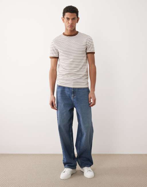 Camiseta blanca a rayas marrones de corte slim de tejido grueso de ASOS DESIGN, 2 de 5