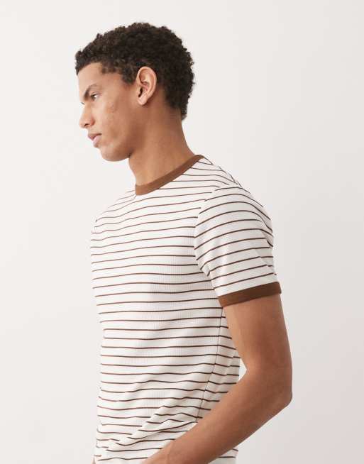 Camiseta blanca a rayas marrones de corte slim de tejido grueso de ASOS DESIGN, 4 de 5