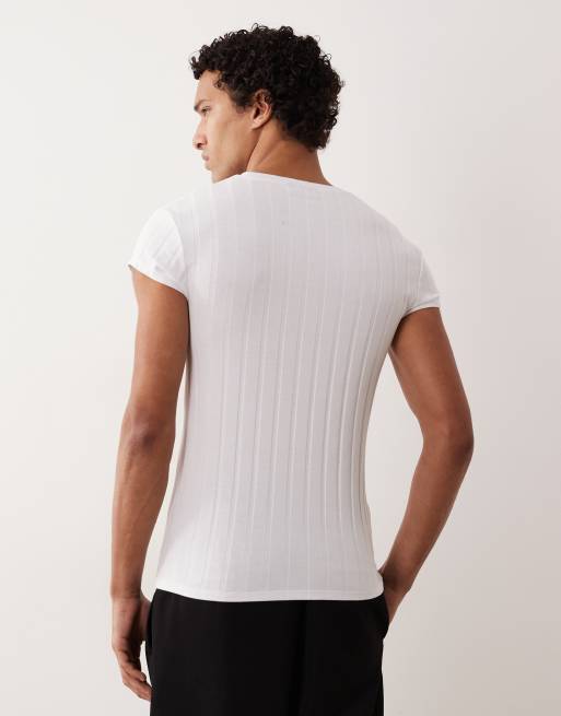 Camiseta blanca ajustada con mangas de casquillo de canalé ancho de ASOS DESIGN, 5 de 5