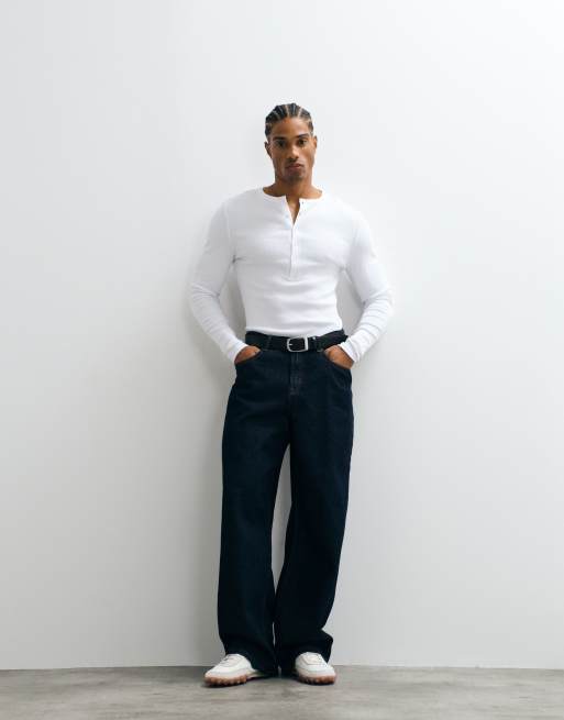 Camiseta blanca ajustada de manga larga con cuello panadero de canalé de ASOS DESIGN  , 3 de 9