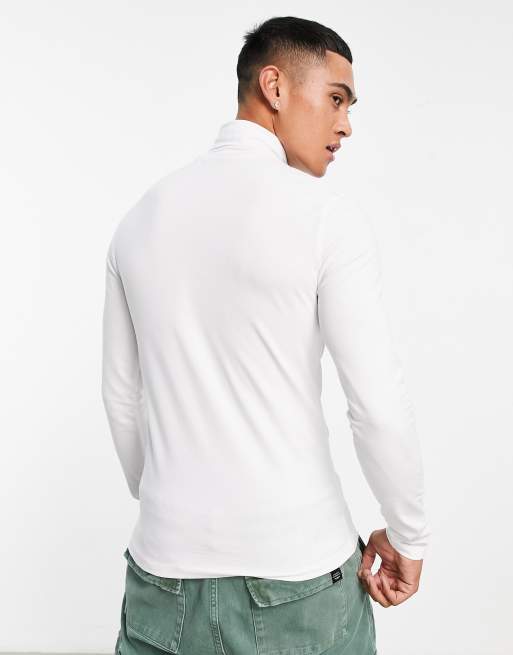 Camiseta blanca ajustada de manga larga con cuello vuelto de ASOS DESIGN, 3 de 4