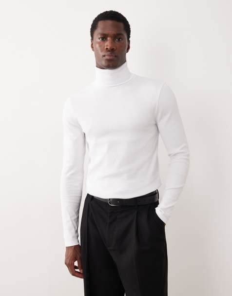 Camiseta blanca ajustada de manga larga con cuello vuelto de canalé de ASOS DESIGN - view 1