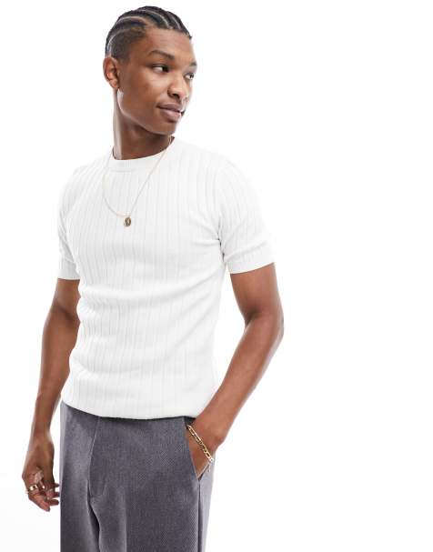 Camiseta blanca ajustada de punto de canalé ligero de ASOS DESIGN - view 1