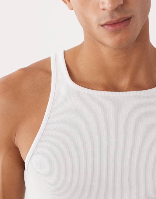 Camiseta blanca ajustada de tirantes con cuello cuadrado de canalé de ASOS DESIGN, 4 de 5
