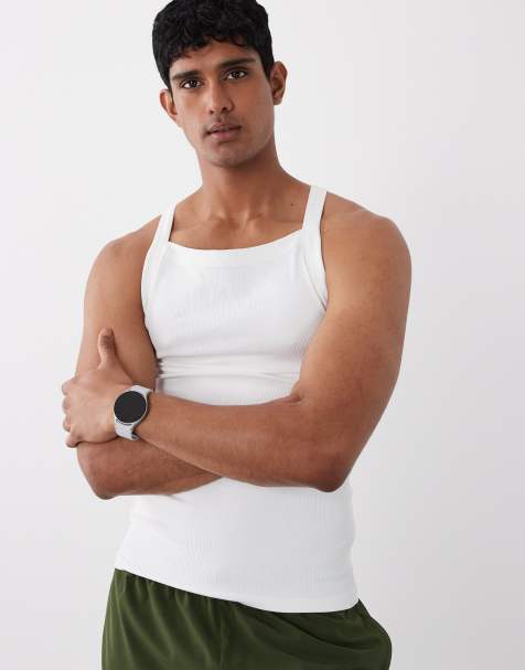 Camiseta blanca ajustada de tirantes sin costuras con cuello cuadrado de canalé de 4505 - view 1