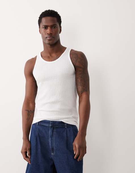 Camiseta blanca ajustada sin mangas de canalé de Jack & Jones - view 1