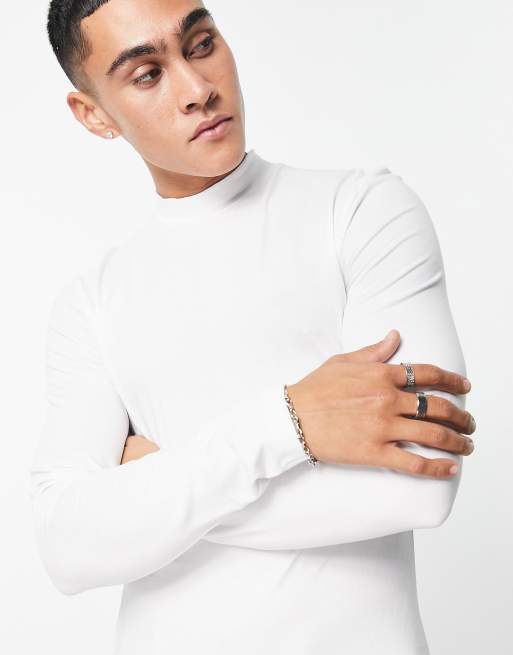 Camiseta blanca básica ajustada de manga larga con cuello alto de ASOS DESIGN