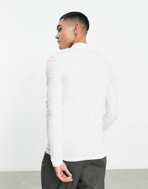 Camiseta blanca básica ajustada de manga larga con cuello alto de ASOS DESIGN, 2 de 4