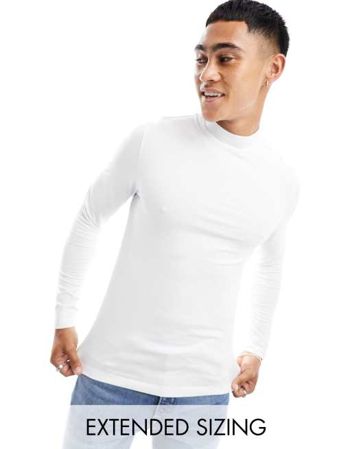 Camiseta blanca manga larga cuello alto sale