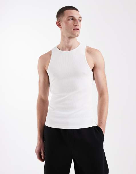 Camiseta blanca básica ajustada sin mangas de canalé de ASOS DESIGN - view 1