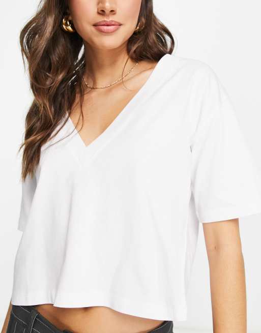 Camiseta blanca b sica con cuello de pico de ASOS DESIGN