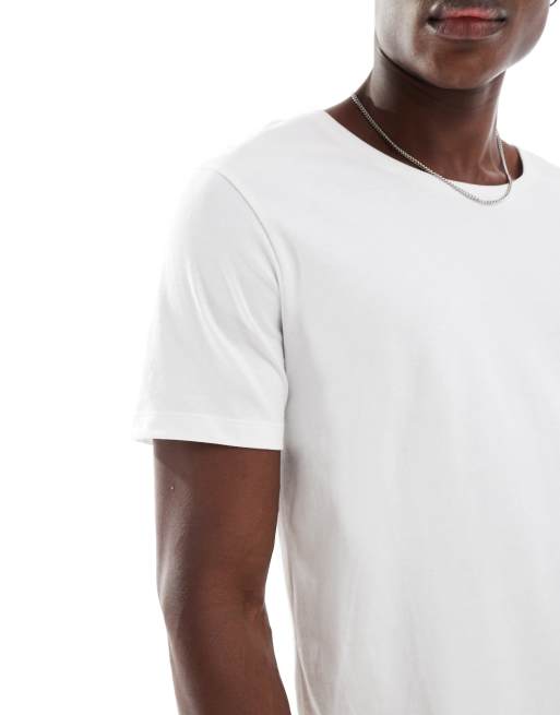 Camiseta blanca básica de corte estándar con cuello ancho Essentials de ASOS DESIGN, 3 de 4