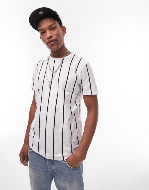 Camiseta blanca cl sica a rayas verticales de Topman ASOS