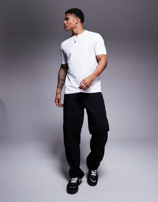 Camiseta blanca con cuello de canalé con logo de tejido grueso de BOSS Green, 3 de 4