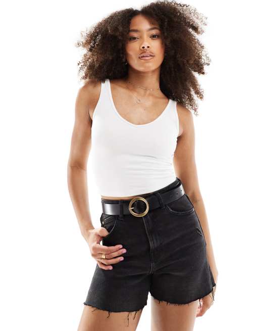 Camiseta blanca con cuello de pico sin mangas ni costuras de Hollister ClassicfuncenterShops