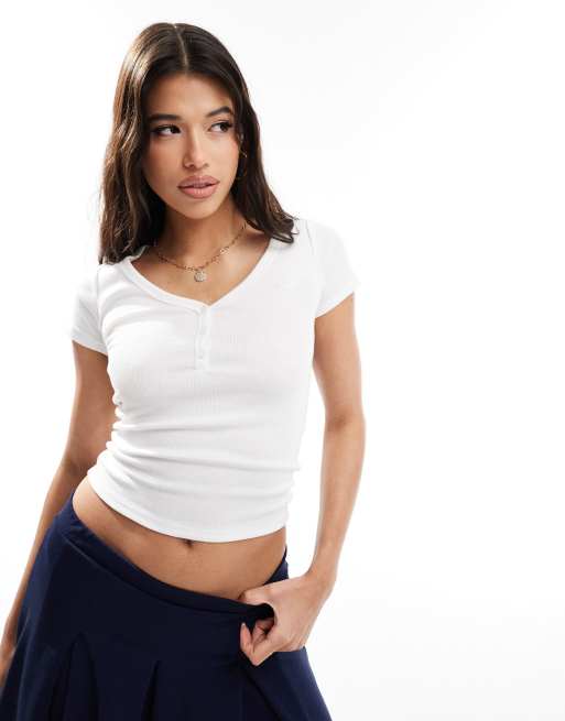 Camiseta blanca con cuello panadero Icon de Hollister 